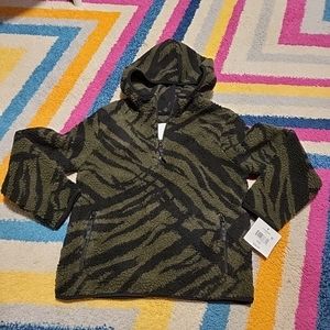 NWT Boys Size M(8) Falls Creek Partial Zip Sherpa Jacket Hoodie Green & Black